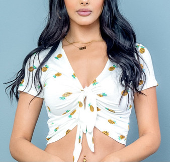 White Pineapple Print Crop Top
