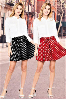 Womens Fashion Classic Polka Dot Skirt in Red & White with Tie Waist!