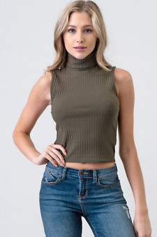 Womens Turtle Neck Ribbed Crop Top