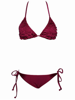 WOMEN FASHION TRIANGLE TOP BIKINI WITH LASER HEART CUT OUTS AND TIE SIDE BOTTOM