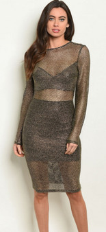 Womens Fashion Sexy Black & Gold Mesh Dress
