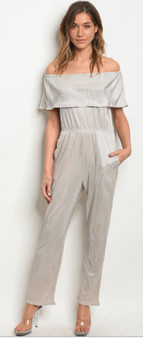 Womens Fashion Silver Satin Off Shoulder Romper!