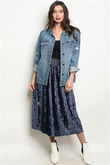 Womens Fashion Navy Shiny Pleated Velvet Skirt