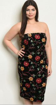 Womens PLus Size Fashion Black Strapless Velvet Dress