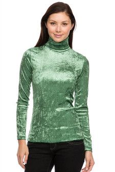 Womens Fashion Green Small & Plus Size Crushed Velvet Turtle Neck Long Sleeve Top Womens Fashion Green Small & Plus Size Crushed Velvet Turtle Neck Long Sleeve Top