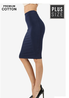 Womens Fashion Plus Size Stretchy Body Conforming Skirt in Navy