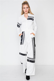 Womens Fashion Runway White & Black Block Knit Jumpsuit/Romper with Pattern Throughout!