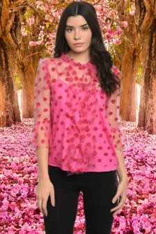 Pink Trending Mesh Polka Dot Top