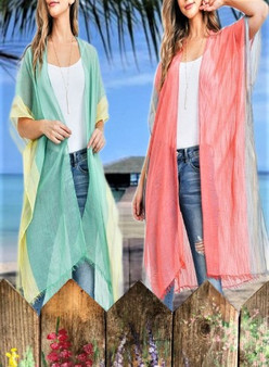 Summer Wrap, Kimono, Cover-up. Mint Green, Coral