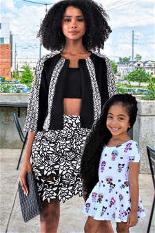 Black & White Damask 3/4 Sleeve Cropped Jacket Black & White Damask 3/4 Sleeve Cropped Jacket