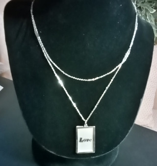 L7-Love Brass Silver Tone Box Necklace