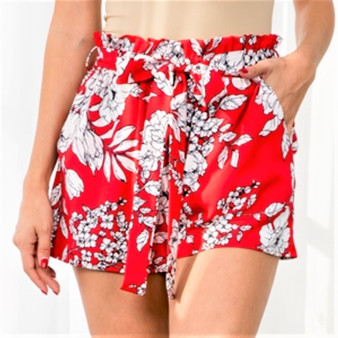 Red & White Floral Shorts