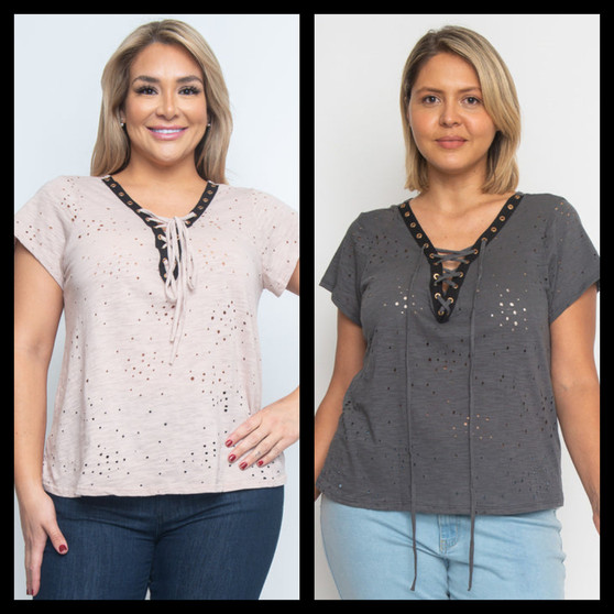 Plus Size Distressed V-Neck Cotton Top!