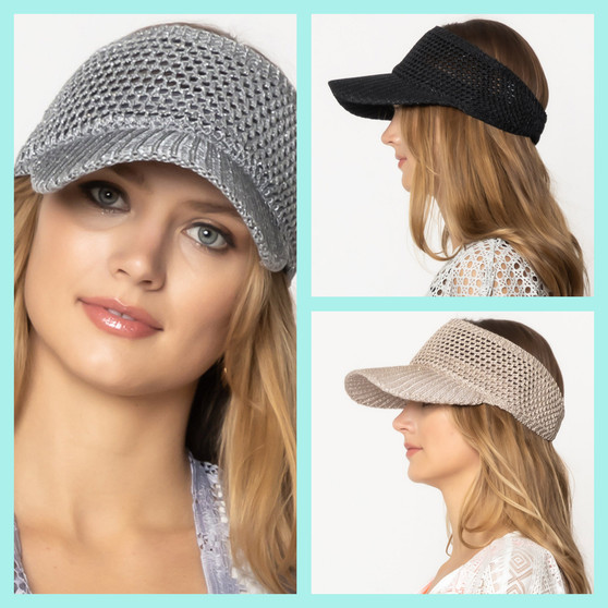 Breathable Open Top Metallic Visor Sun Hats in Black, Gold, and Grey!