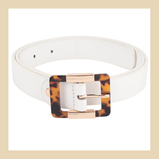 White Vegan Leather Acetate Buckle Belt!