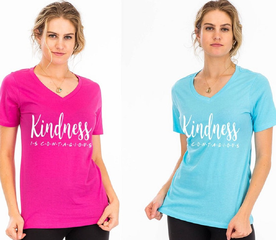 Womens Graphic Screen Printed Soft Washed V-Neck Women's Fit T-Shirt - Kindness is contagious