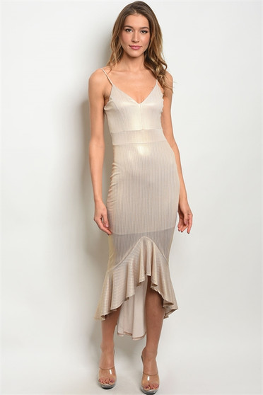 WOMENS FASHION BEIGE GOLD DRESS