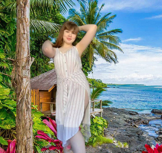 Womens Fashion Dress in Off White with Rose small Pinstripes