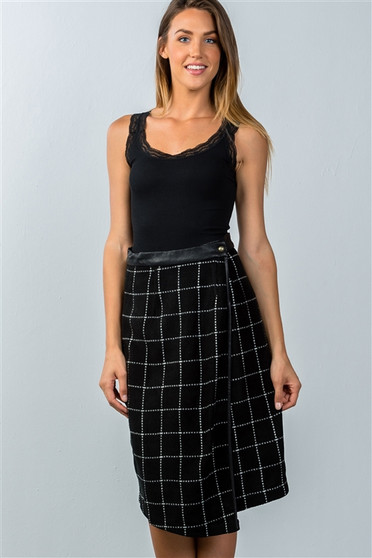 Womens Fashion B&W Plaid Wrap Skirt