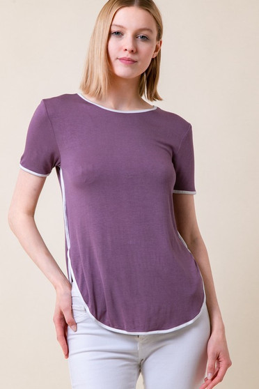 Womens Super Soft Light Shirt in Lilac with White Trim