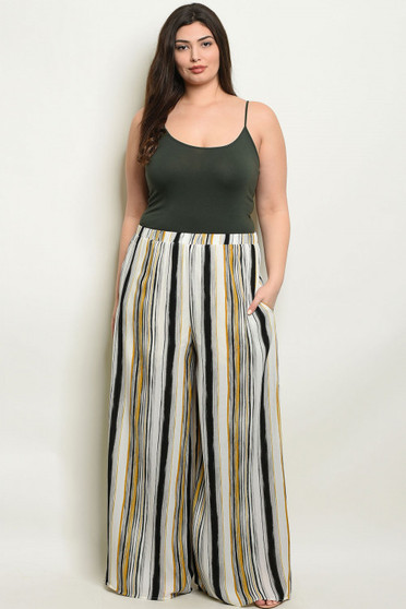 Womens Fashion Plus Size Striped Black Mustard White Grey Pants with Shorts Lining!