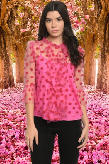 Pink Trending Mesh Polka Dot Top