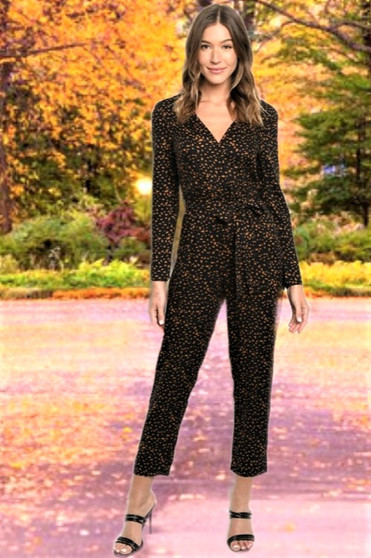 Classy Black and Mustard Print Romper/Jumpsuit with Tie Waist. Classy Black and Mustard Print Romper/Jumpsuit with Tie Waist.