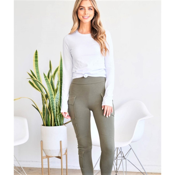Olive Green Work-out Leggings with Cell Phone Size Pockets
