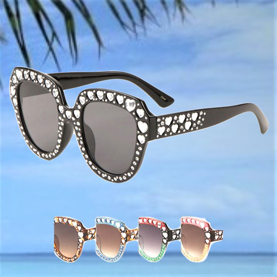 Heart Stone Embellished Sunglasses in Assorted Colors