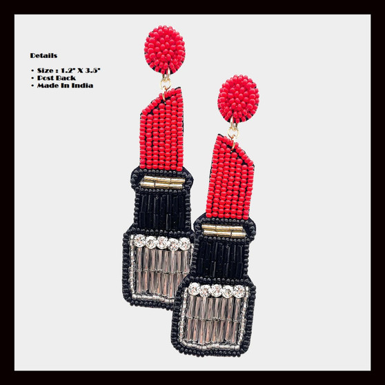 Hot New Red Lipstick Beaded Earrings