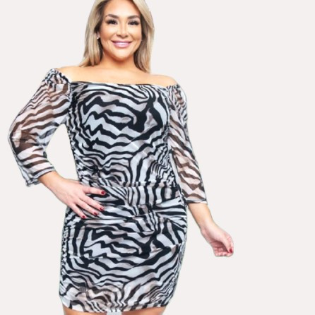 Beautiful Plus Size Zebra Pattern Dress with the every so fashionable see through mesh overlay and just perfect to hide any little imperfection!
