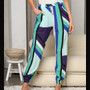Multi Color Blue Green White Casual Pants