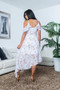 White Floral Chiffon Ruffle Trim Off the Shoulder Asymmetrical Dress
