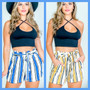 Super Comfy & Soft Multi Color Striped Paper bag Shorts with elastic tie waist in Blue or Mustard!