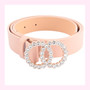 Double Circle Rhinestone Buckle Leather Belt in Pink!