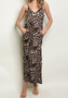 Womens Fashion Sleeveless V-neck leopard print loose maxi dress with side pockets