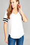 Womens fashion double striped sleeve v-neck rayon spandex top
