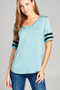 Womens fashion double striped sleeve v-neck rayon spandex top