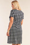 Short Sleeve B&W Plaid V Neck Dress