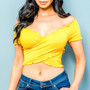 Yellow Wrap Crop Top with Cap Sleeves