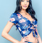 Navy Blue Floral Crop Top with double tie front.