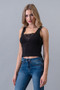 Womens Crop Top - Jersey Tank Lace V in Black - Soft to Touch