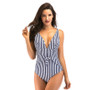 Womens Fashion Navy & White Pinstripe Tie Waist Swim Suit