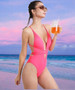 Womens Fashion Hot Pink One Piece Swimsuit with Braided String Tie