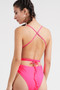 Womens Fashion Hot Pink One Piece Swimsuit with Braided String Tie