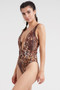 Womens Fashion Leopard 1 Piece Belted SwimSuit
