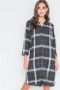 Womens Fashion Black Ivory Plaid Shirt Dress