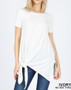Womens Casual Ivory Roomy Twist Bottom Tie T-Shirt