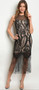 Womens Fashion Black Lace Beige Underlay and Lace Pattern Bottom Fringe