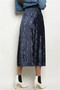 Womens Fashion Navy Shiny Pleated Velvet Skirt